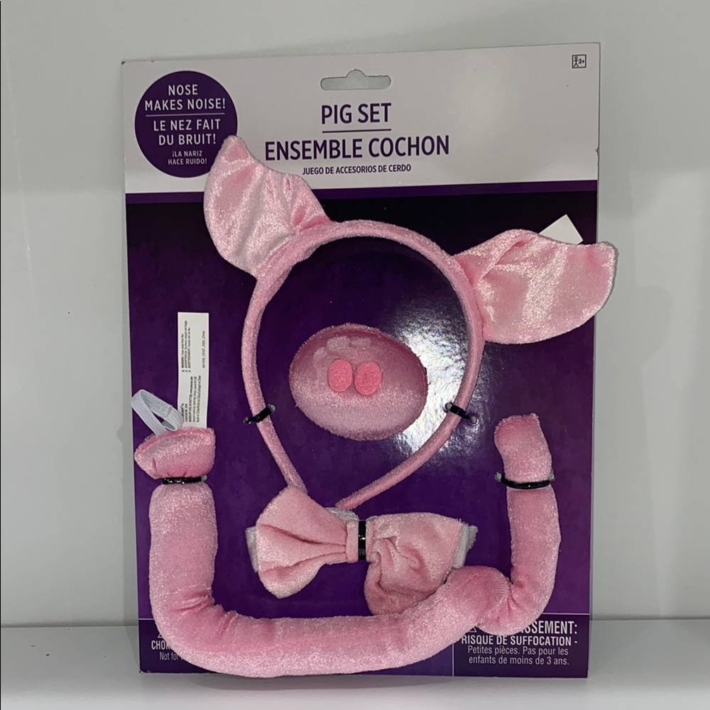 Pig Costume Set with Ears, Nose, Tail, and Bowtie